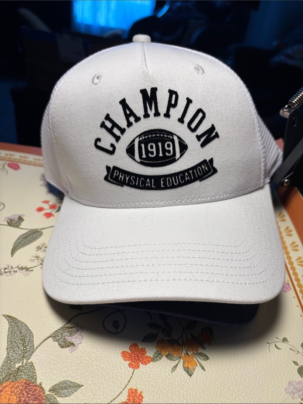 Champion White Cap with Black Embroidered Logo